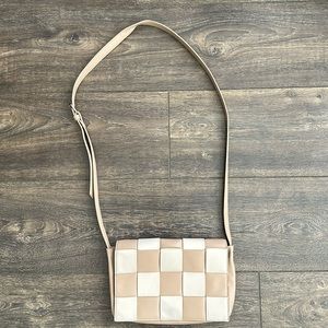 Tan and cream weaved crossbody purse